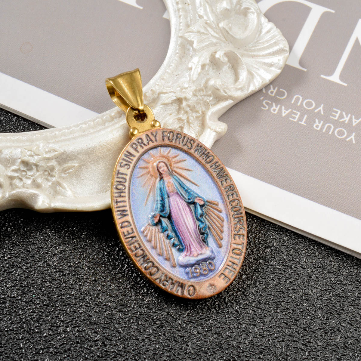 Stainless Steel Virgin Mary Double-Sided Pendant Necklace